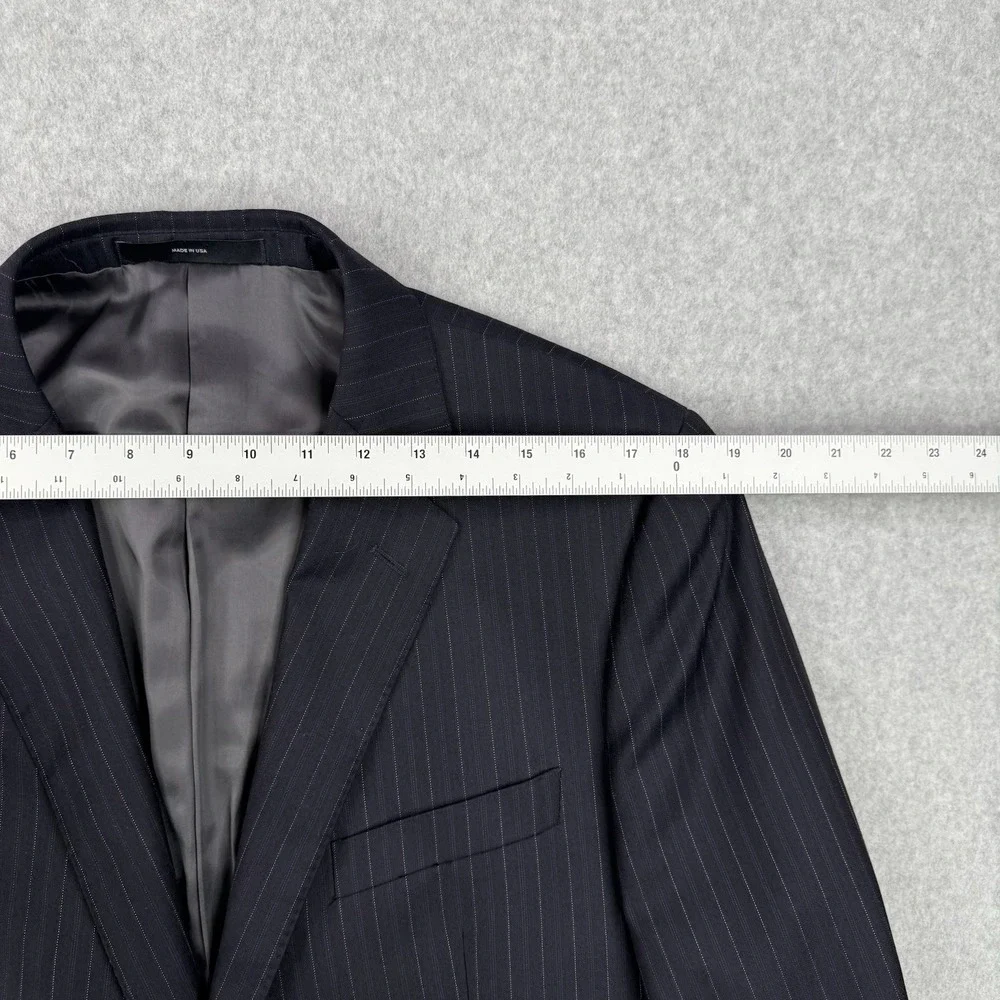 Saks Fifth Avenue Blazer Mens 42R Black Striped Super 130s Wool Loro‎ Piana Coat